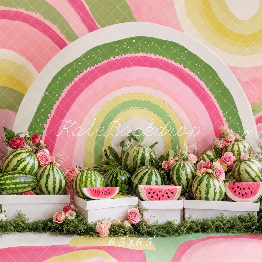 Kate Cake Smash Watermelon Floral Rainbow Backdrop Designed by Emetselch