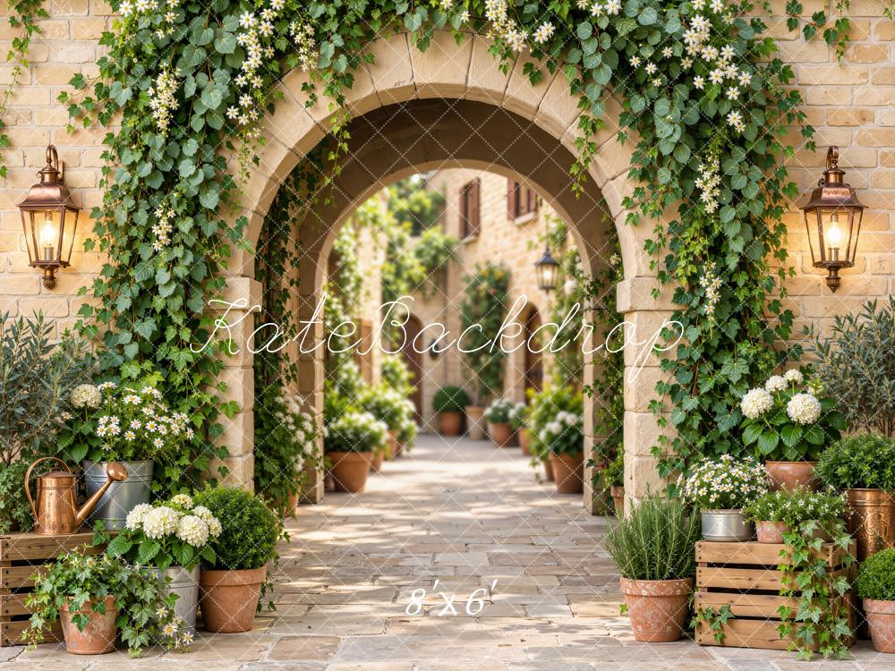 Kate Spring Arch Ivy Garden Flower European Courtyard Printed Backdrop Designed by Emetselch