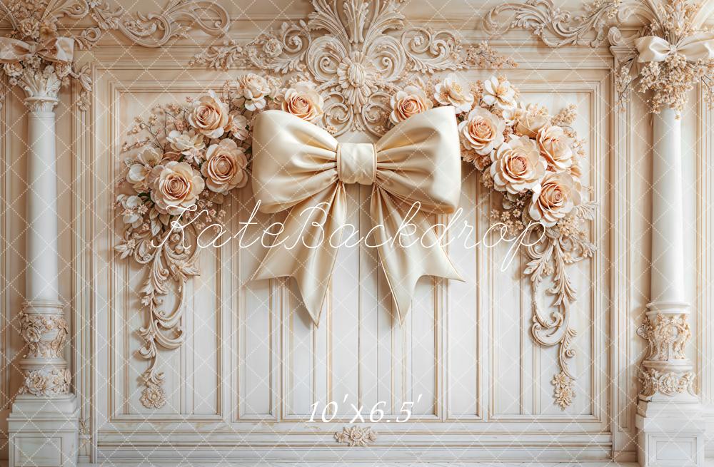 Kate Retro Wall Floral Bow Beige Backdrop Designed by Emetselch