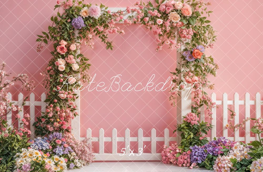 Spring Flower Arch Fence Pink Foto Achtergrond Designed by Emetselch