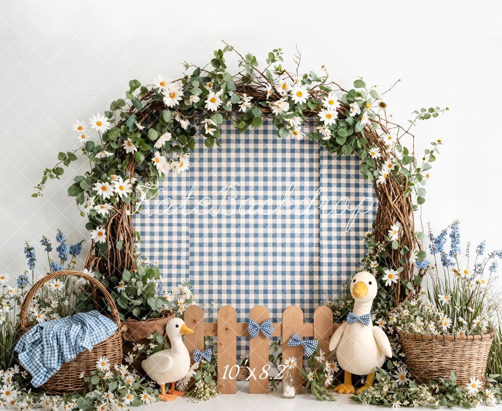 SALE Kate Spring Flower Arch Blue Gingham Silly Goose Backdrop Designed by Emetselch