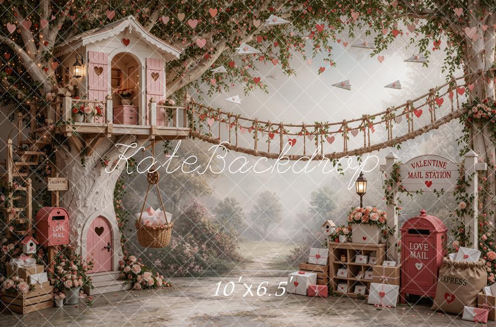 Kate Valentine's Day Love Mail Treehouse Bridge Printed Backdrop Designed by Ashley Ward