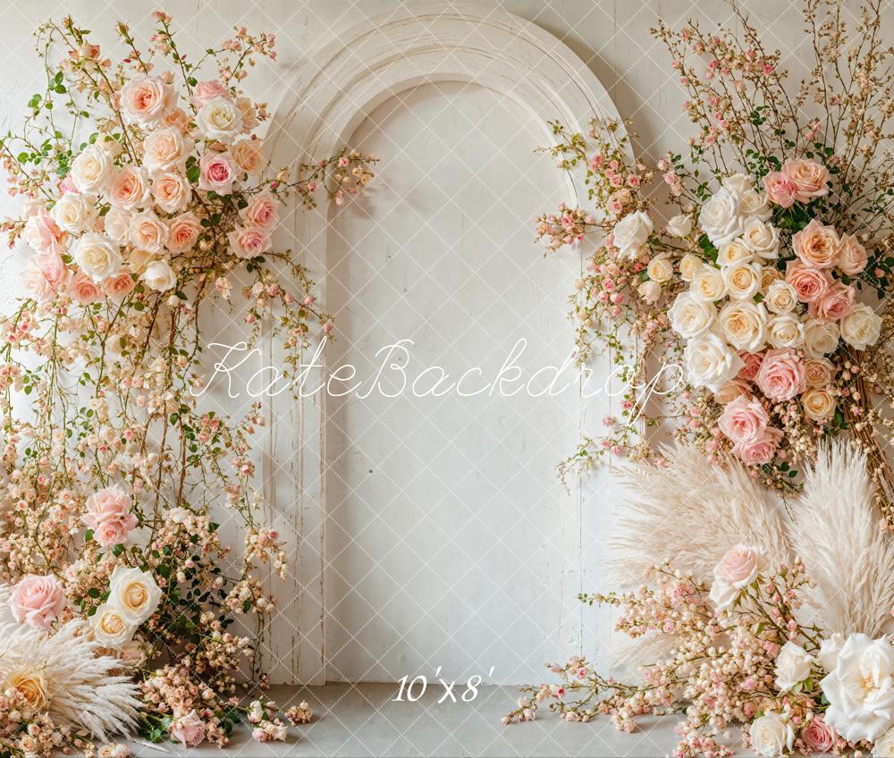 Kate Spring Boho Soft Pink Floral Arch Backdrop Designed by Emetselch