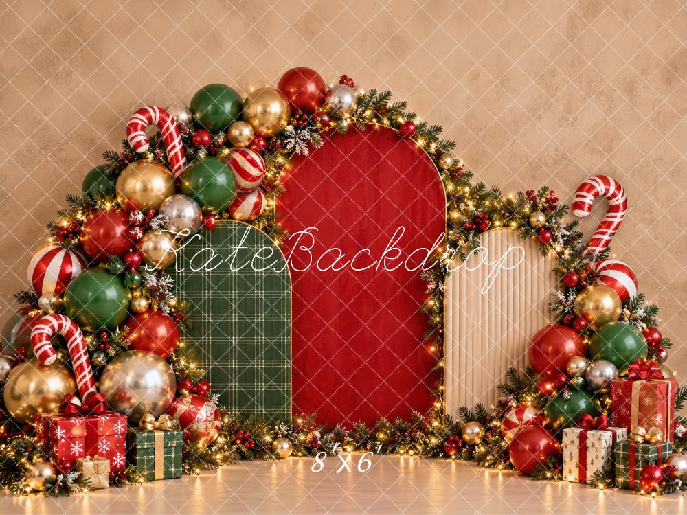 Kate Christmas Ornament Arch Candy Canes Garland Printed Backdrop Designed by Laura Bybee