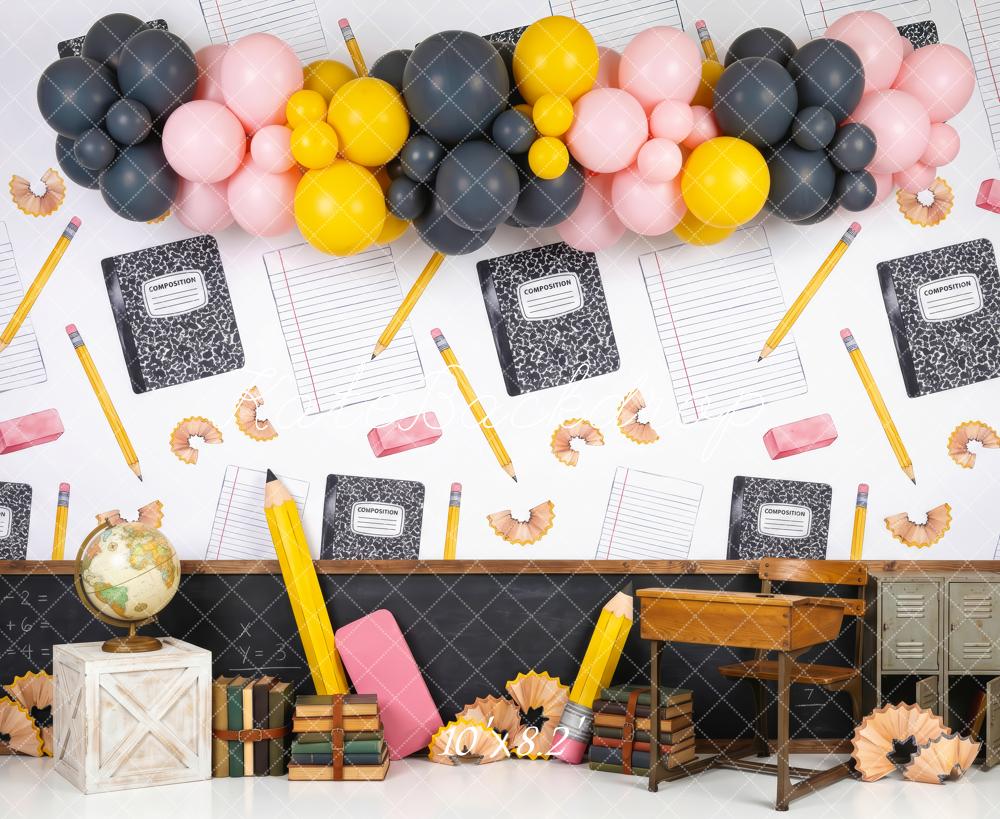 Kate Back To School Classroom Desk Balloons Printed Backdrop Designed by Patty Roberts
