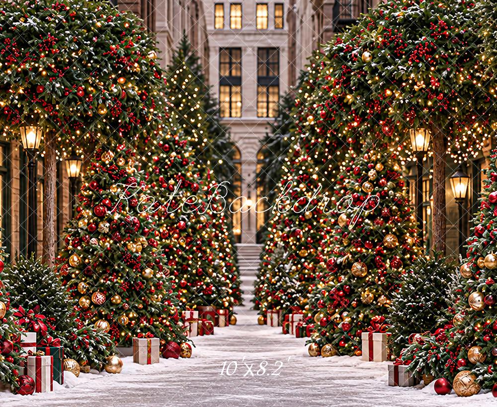 Kate Christmas Tree Shop Snowy City Street Printed Backdrop Designed by Angela Miller