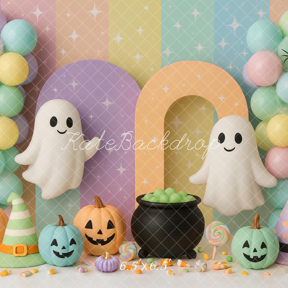Kate Halloween Pastel Ghosts Pumpkins Balloons Cauldron Backdrop Designed by Ashley Paul