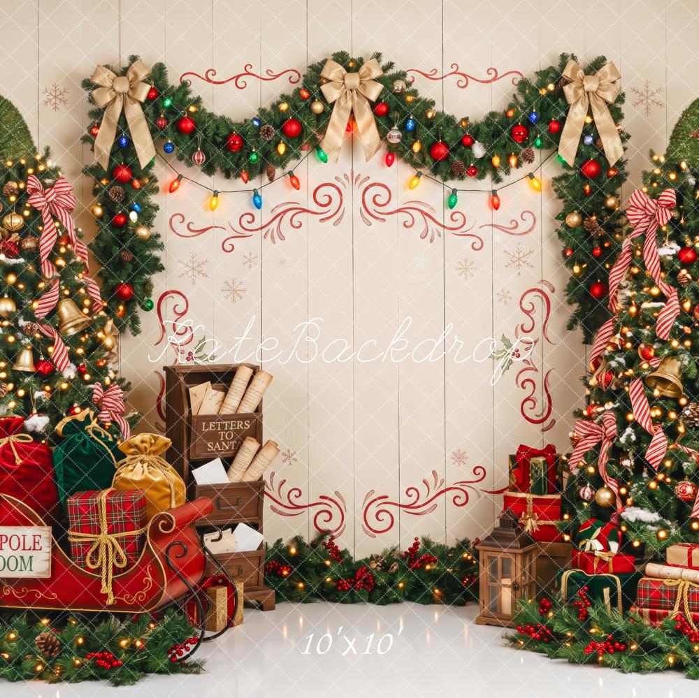 Kate Christmas Tree Fantasy Garland Sleigh Presents Printed Backdrop Designed by Patty Roberts