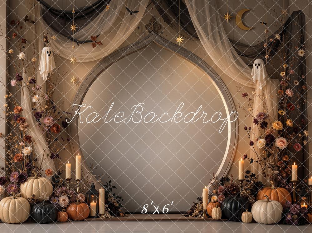Kate Halloween Gothic Pumpkin Ghost Floral Drapes Arch Printed Backdrop Designed by Shutter Swan Studios