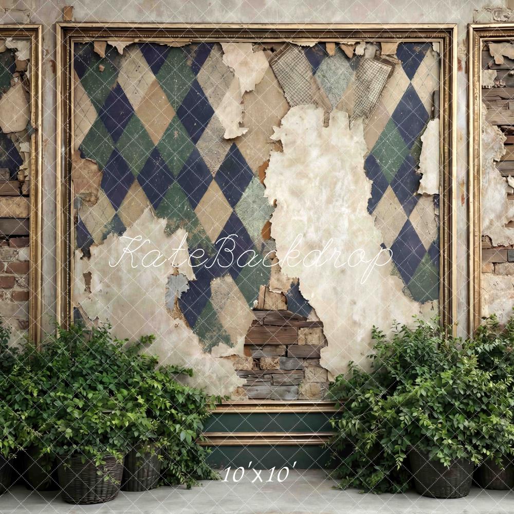 Kate Father's Day Vintage Argyle Brick Wall Plants Printed Backdrop Designed by Mini MakeBelieve