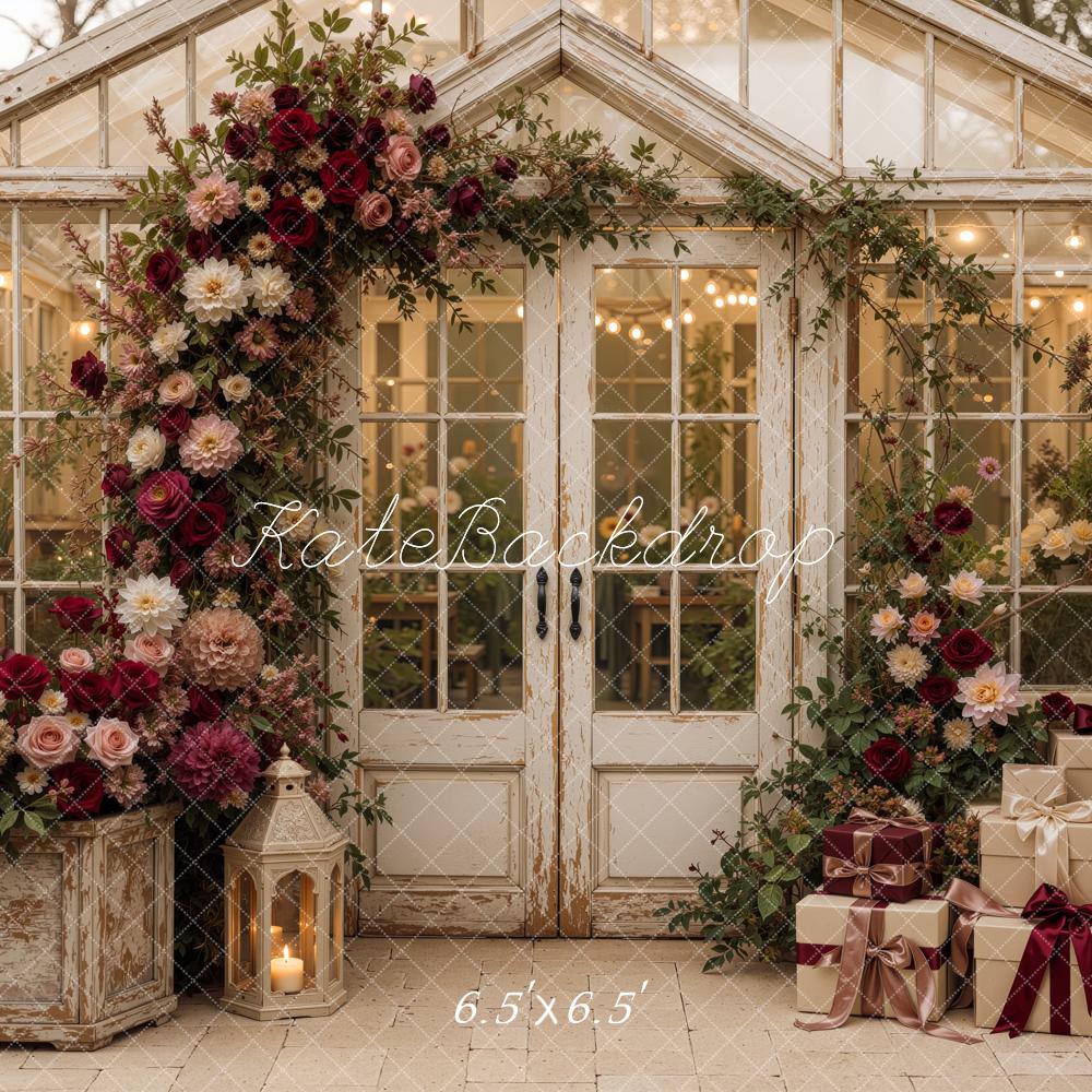 Kate Valentine's Day Greenhouse Flower Arch Gift Lanterns Printed Backdrop Designed by Jordan Moon