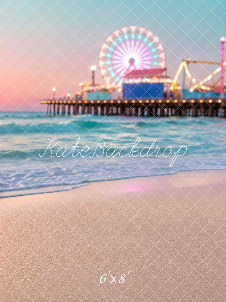Kate Beach Ferris Wheel Pier Sunset Printed Backdrop Designed by Chain Photography