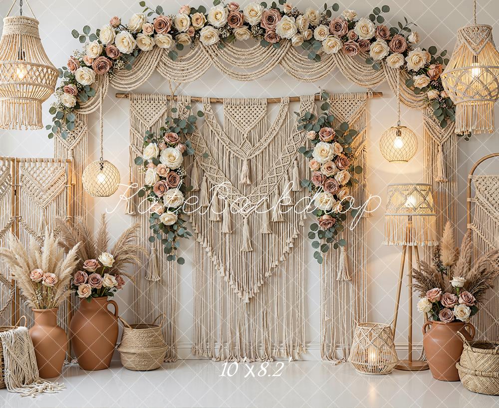 Kate Mother's Day Boho Flower Arch Macrame Wall Printed Backdrop Designed by Emetselch