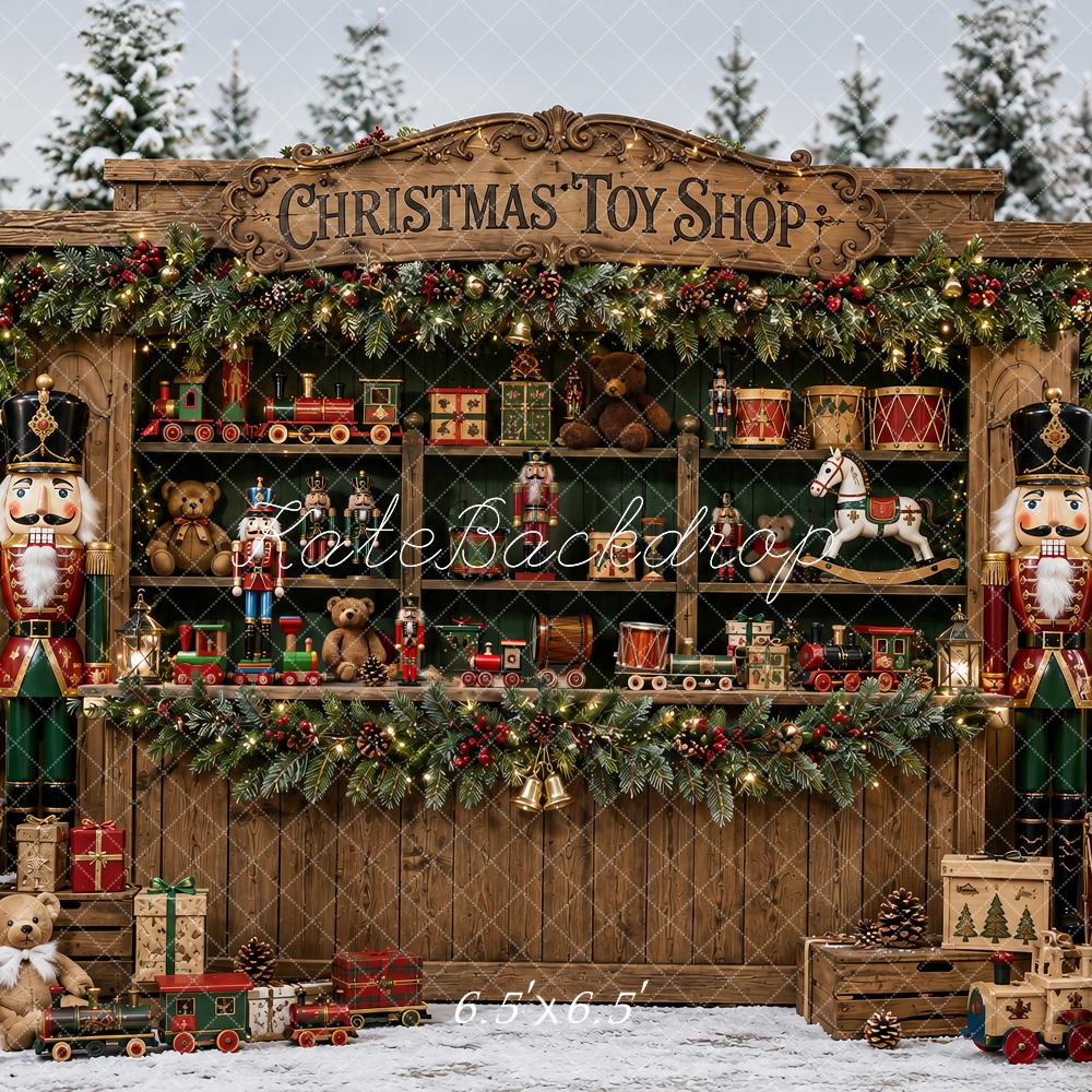 Kate Christmas Toy Shop Nutcracker Snowy Forest Printed Backdrop Designed by Ashley Paul