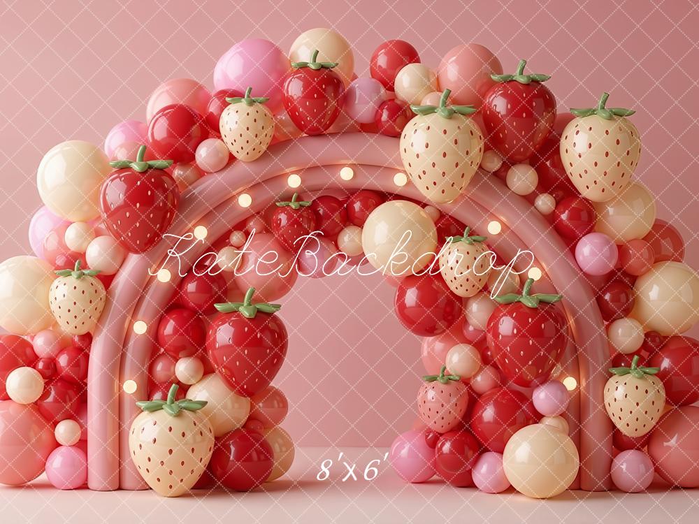 Kate Summer Strawberry Balloon Arch Printed Backdrop Designed by Emetselch