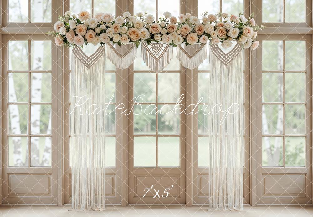 Kate Boho Flower Arch Macrame Window Scene Printed Backdrop Designed by Mini MakeBelieve
