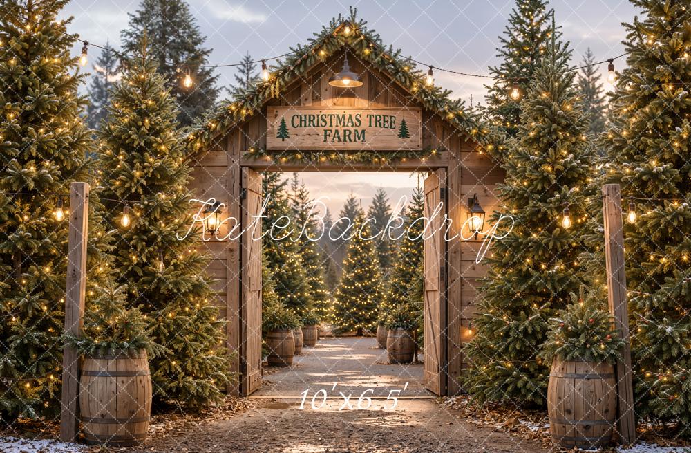 Kate Christmas Tree Farm Gate Wood Rustic Printed Backdrop Designed by Emetselch