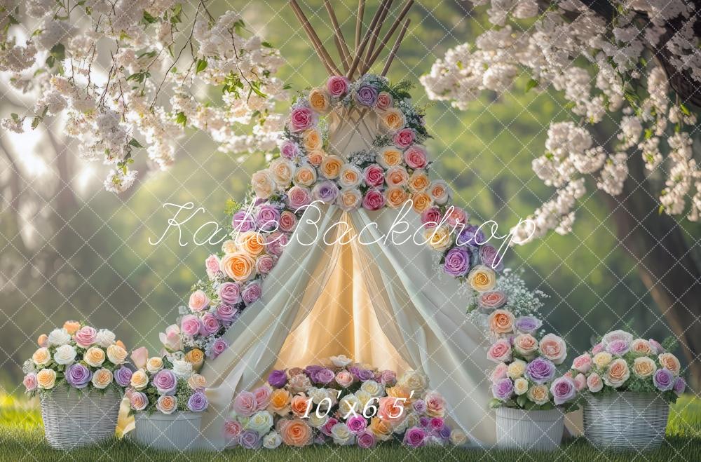 Kate Spring Outdoor Floral Teepee Backdrop Designed by Mini MakeBelieve