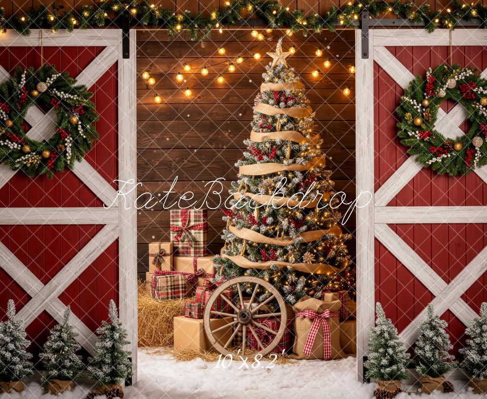 Kate Christmas Barn Doors Wreath Wagon Wheel Backdrop Designed by Patty Roberts
