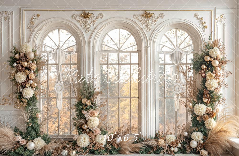 Kate Christmas Arched Window Flower Ornaments Backdrop Designed by Emetselch