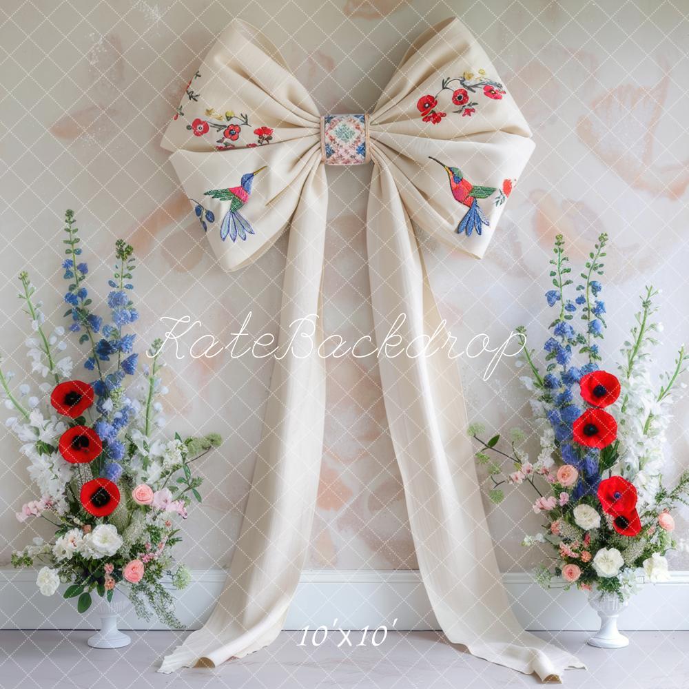 Fondo de Pared Blanco Floral con Lazo Diseñado por Mini MakeBelieve