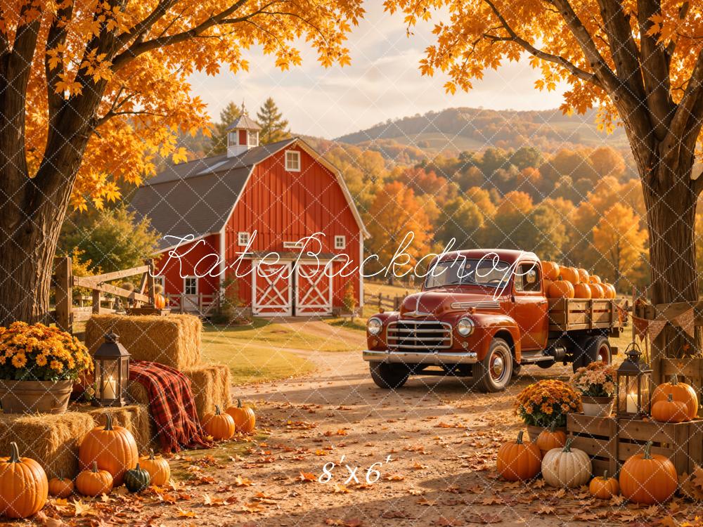 Kate Fall Truck Harvest Barn Pumpkins Printed Backdrop Designed by Emetselch