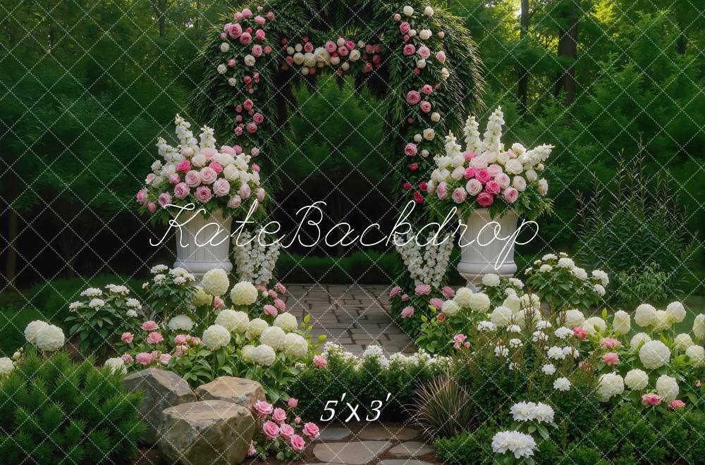 Kate Romantic Flower Arch Garden Pink White Backdrop Designed by Mini MakeBelieve