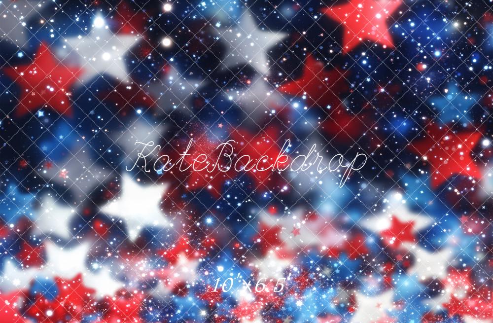 Kate Independence Day Patriotic Red White Blue Stars Bokeh Printed Backdrop Designed by Chain Photography