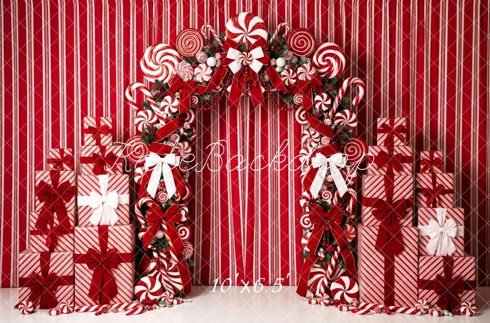 Kate Christmas Candy Cane Arch Gift Red Striped Printed Backdrop Designed by Patty Roberts