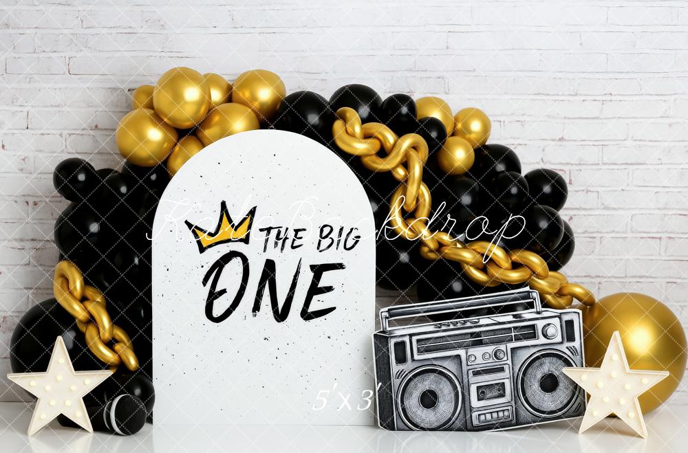 Kate First Birthday Retro Hip-Hop Gold Black Backdrop Designed by Patty Roberts