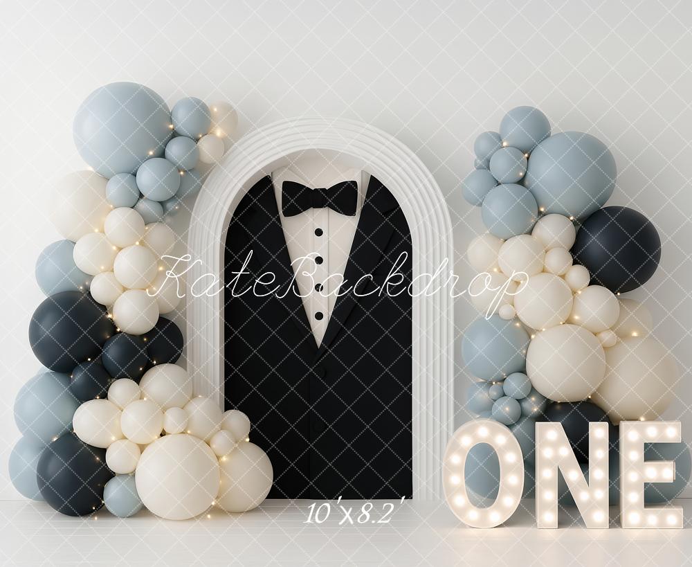 Kate First Birthday Tuxedo Balloon Arch Backdrop Designed by Ashley Paul