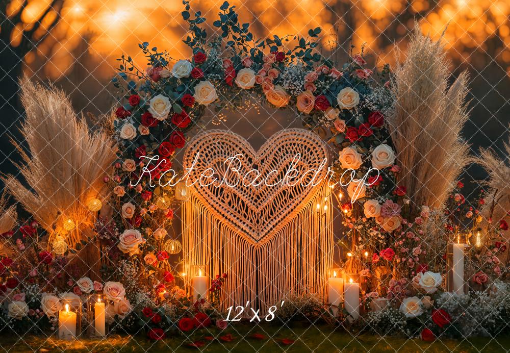 Kate Valentines Boho Flower Arch Heart Macrame Candles Pampas Grass Backdrop Designed by Emetselch