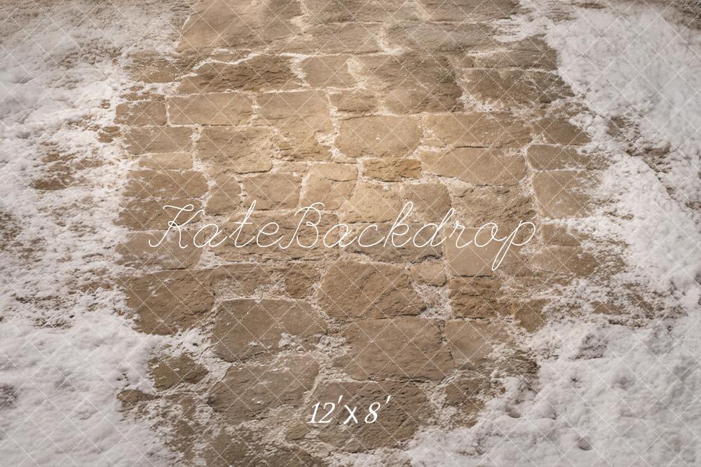 Kate Winter Cobblestone Floor With Snow Printed Backdrop Designed by Kate Image