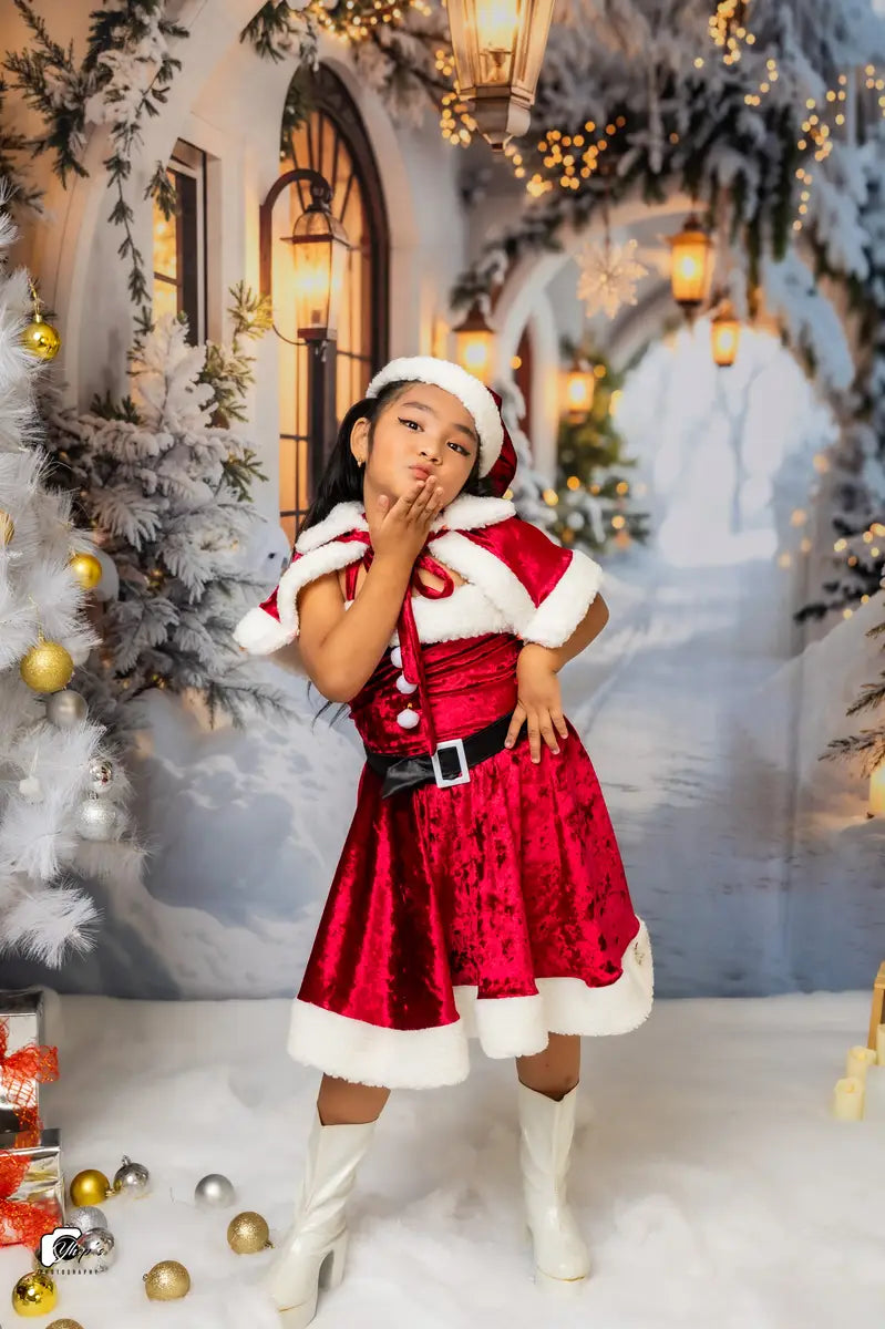 Kate Winter Christmas White Flower Arch Snowy Hallway Backdrop Designed by Emetselch