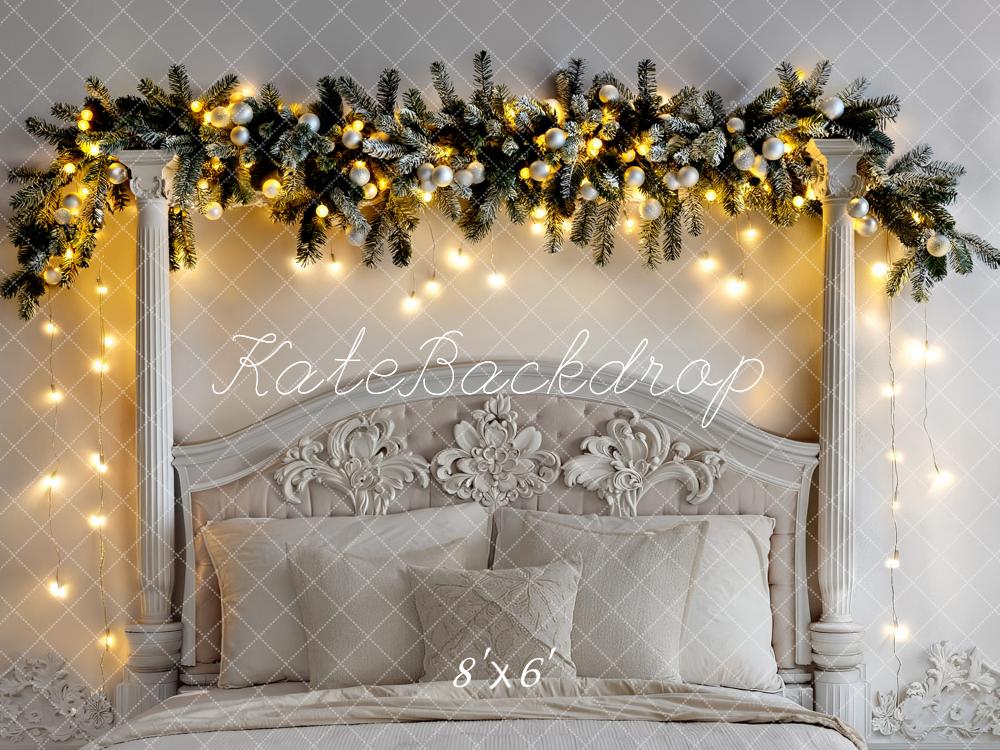 Kate Christmas Headboard Garland Ornate Columns Printed Backdrop Designed by Fantasyphotoart