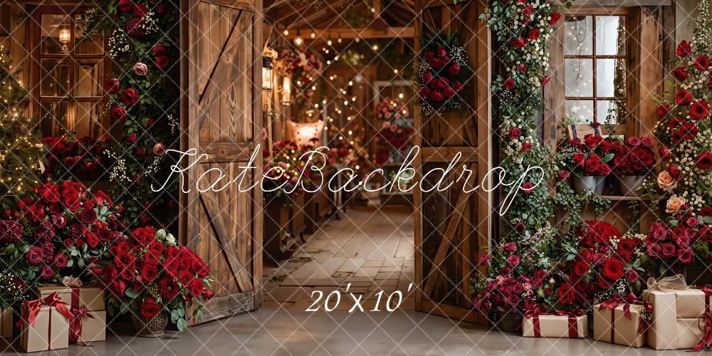 Kate Valentines Flower Rustic Barn Door Red Roses Gifts Backdrop Designed by Emetselch