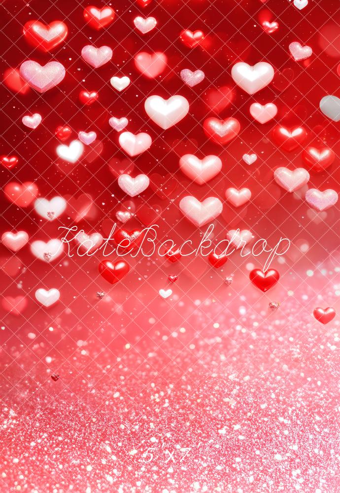 Kate Valentines Red Hearts Glitter Bokeh Backdrop Designed by Emetselch