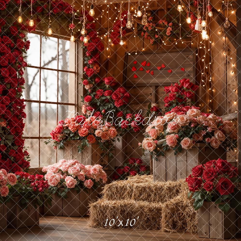 Kate Valentine's Day Roses Barn Floral Crates Hay Lights Backdrop Designed by Emetselch