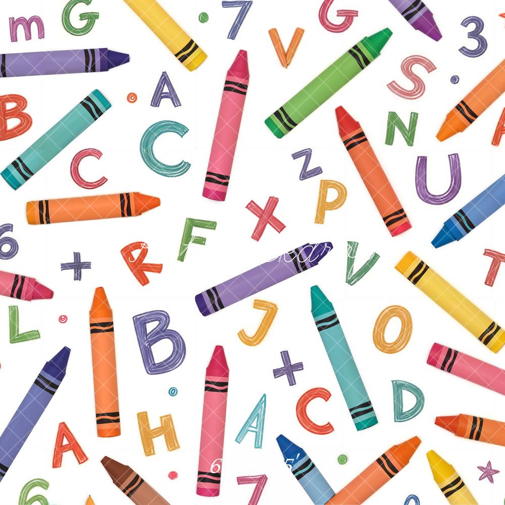 Kate Back to School Crayons Letters Numbers Printed Backdrop Designed by Chain Photography
