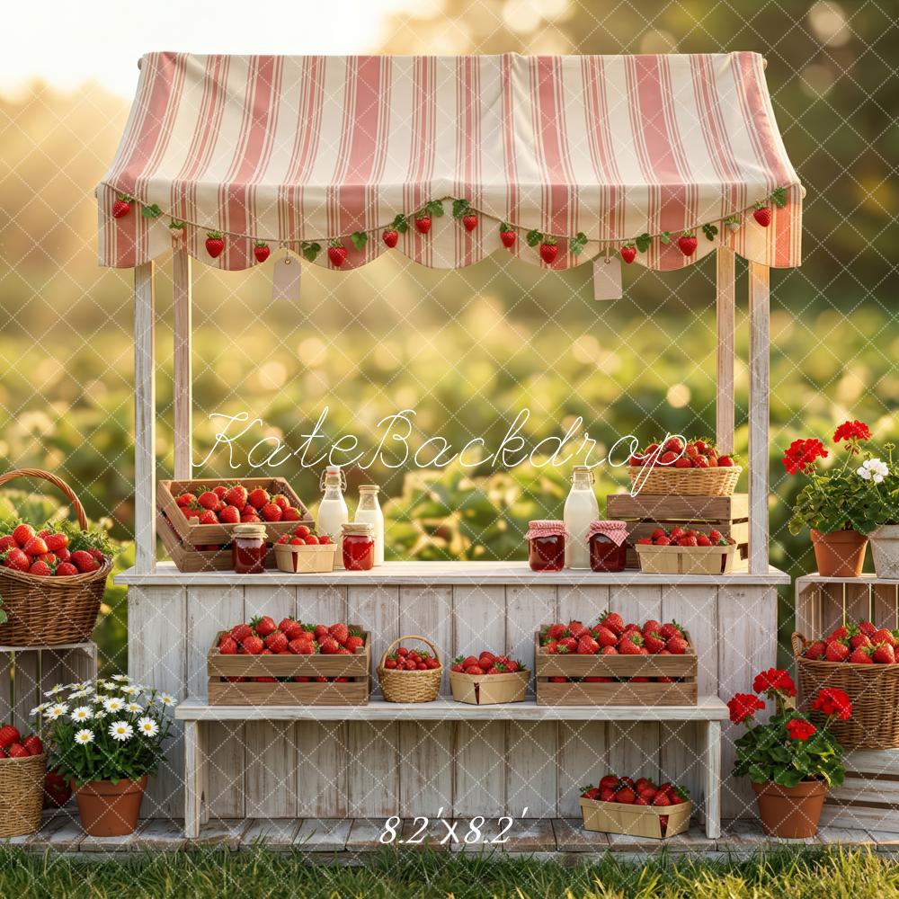 Kate Summer Strawberry Stand Crates Flowers Field Printed Backdrop Designed by Patty Roberts