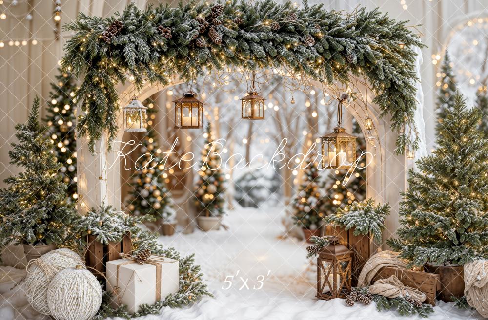 Kate Christmas Arch Garland Snow Trees Backdrop Designed by Emetselch