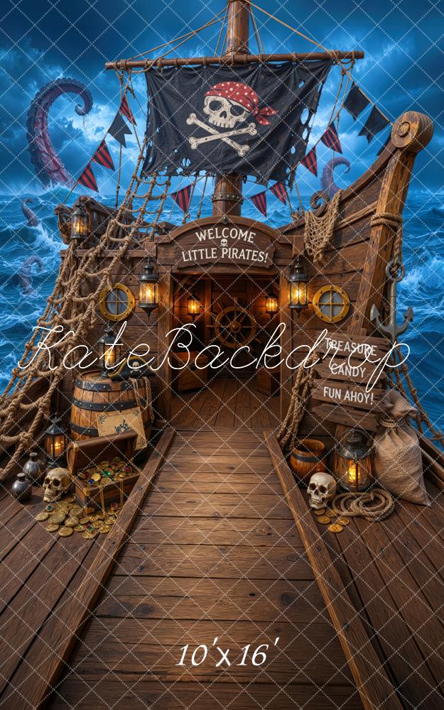 Kate Halloween Trunk or Treat Pirate Ship Treasure Skull Ocean Printed Backdrop Designed by Mini MakeBelieve