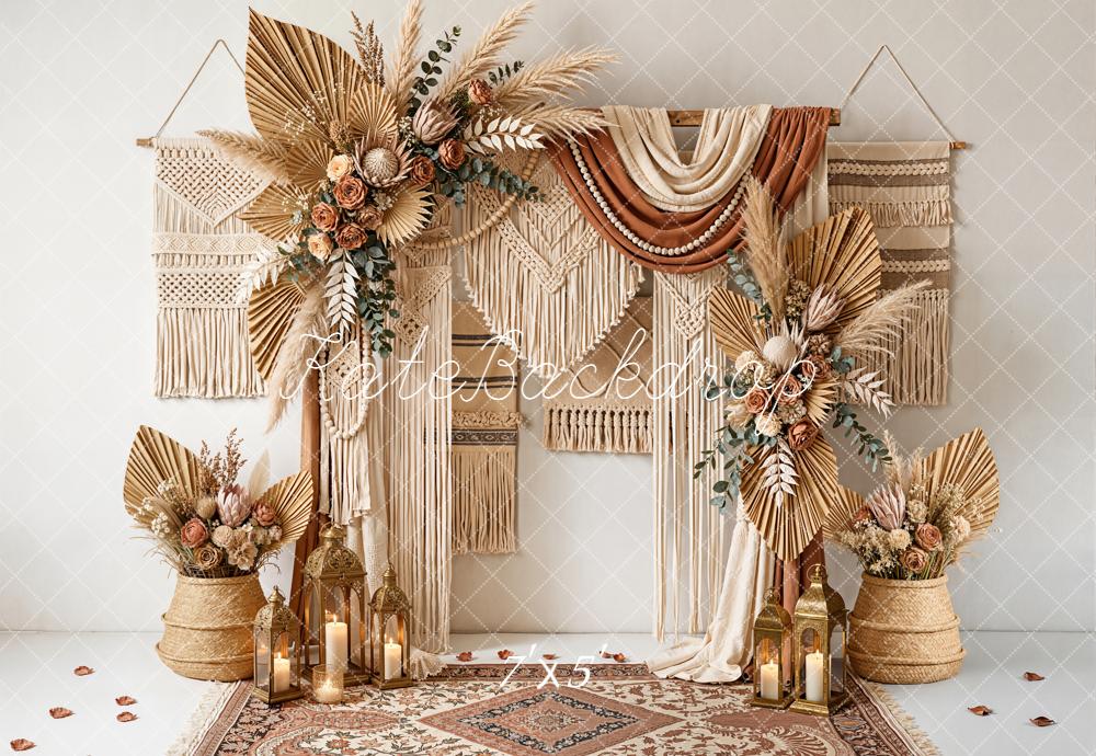 Kate Mother's Day Boho Macrame Dried Palm Floral Arrangement Backdrop Designed by Emetselch