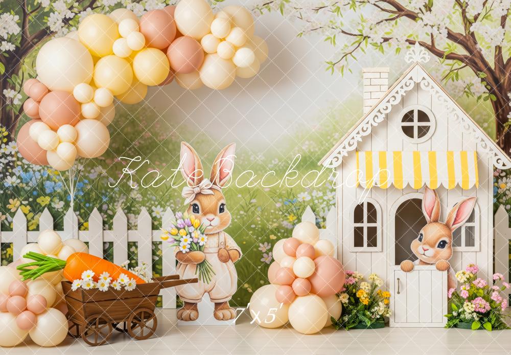 Kate Easter Bunny Balloon Arch Flower Cart House Printed Backdrop Designed by Patty Roberts