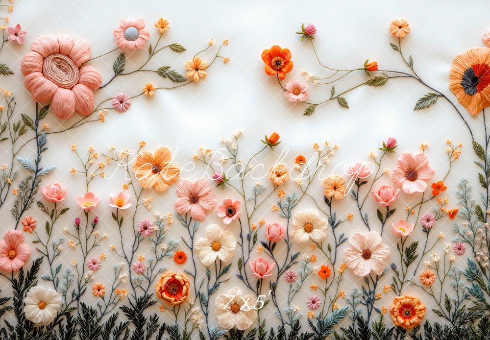 Kate Spring Pastel Embroidered Flower White Backdrop Designed by Mini MakeBelieve