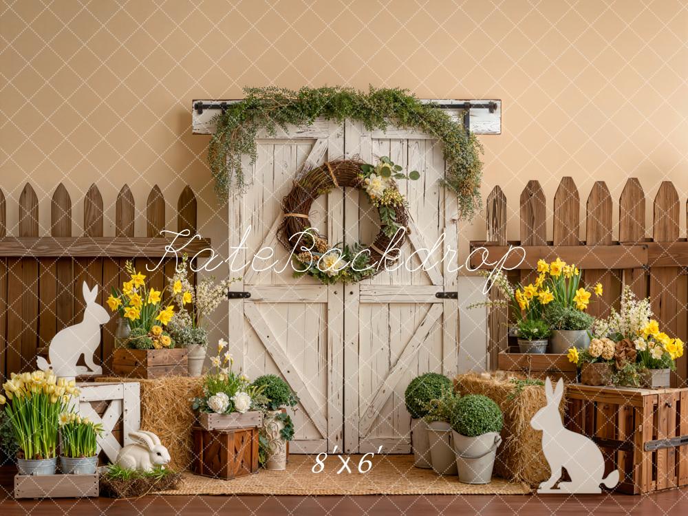 Kate Easter Bunny Barn Door Yellow Flowers Backdrop Designed by Emetselch