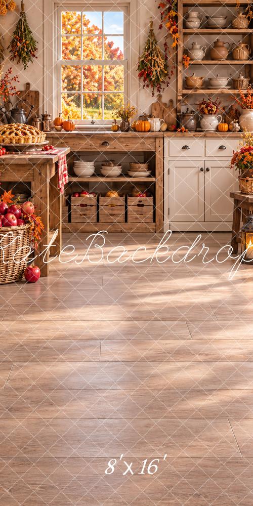 Kate Sweep Fall Rustic Farmhouse Kitchen Window Printed Backdrop Designed by Vertigo Productions