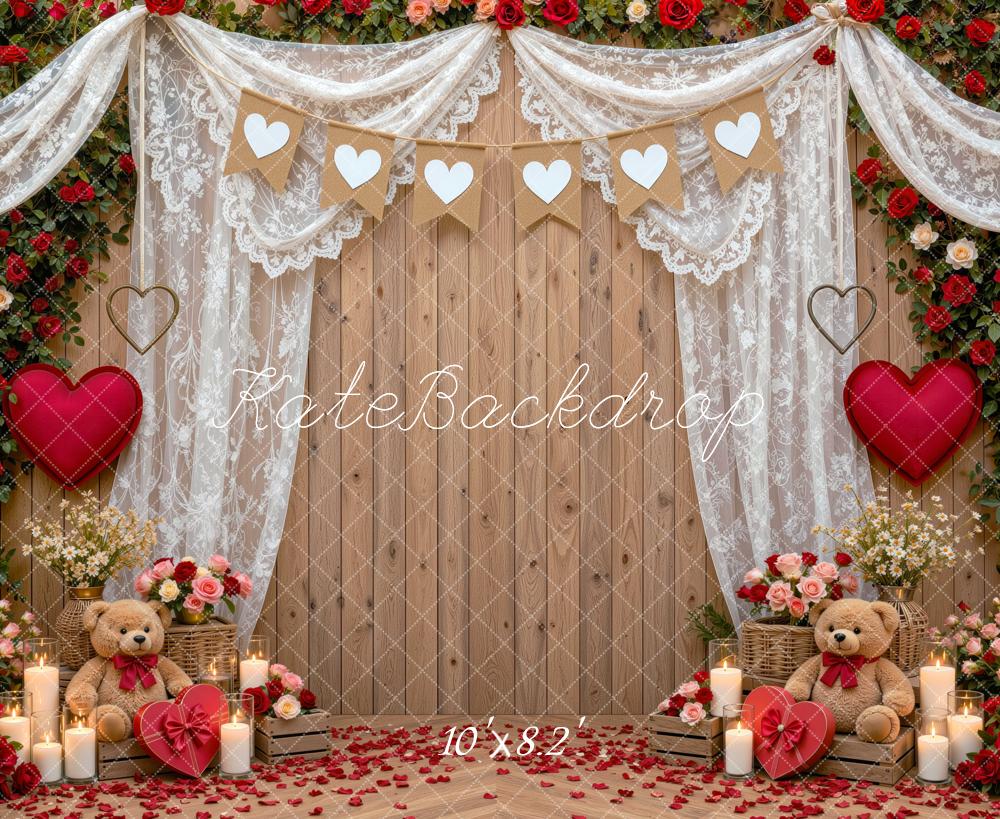 Kate Valentine's Day Wood Door Rose Heart Lace Printed Backdrop Designed by Mini MakeBelieve