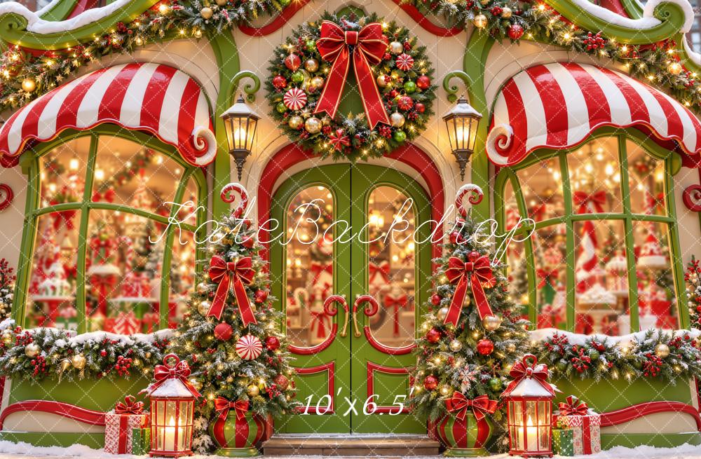 Kate Christmas Candy Cane Storefront Printed Backdrop Designed by Emetselch