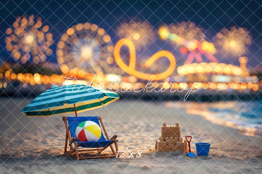 Kate Beach Chair Umbrella Sandcastle Carnival Fireworks Printed Backdrop Designed by Mini MakeBelieve